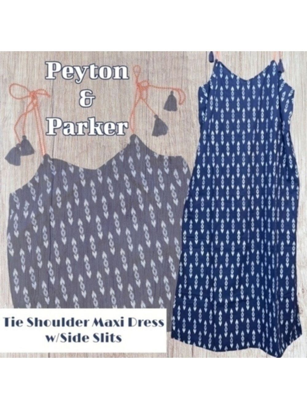 PEYTON & Parker Women's Tie Shoulder Indigo Diamond Print Maxi Dress